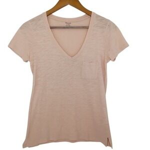 Madewell V Neck Pocket T Shirt Blush Pink XXS Cotton Basic Casual Everyday Style